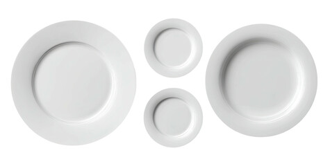 Overhead view showcasing two dinner plates and two smaller saucers, all with a classic white design