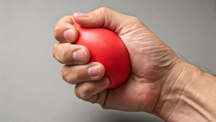 Stress relief ball hand squeeze red therapy exercise grip tension awareness day message fosters calm and focus