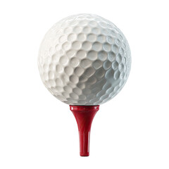 A close-up studio shot captures a textured white sphere resting on a red golf tee