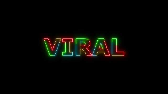 VIRAL colored text. Laser vintage effect. Infinite loadable, 4 ti neon color , neon sign glowing against a black background wk video.