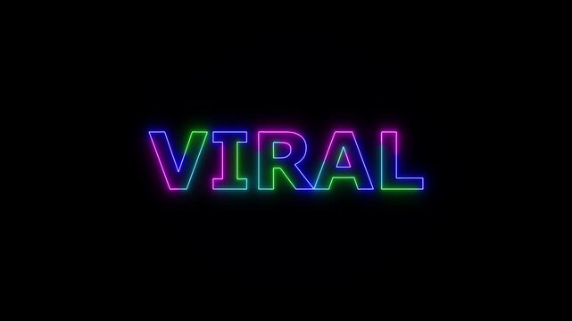 VIRAL colored text. Laser vintage effect. Infinite loadable, 4 ti neon color , neon sign glowing against a black background wk video.