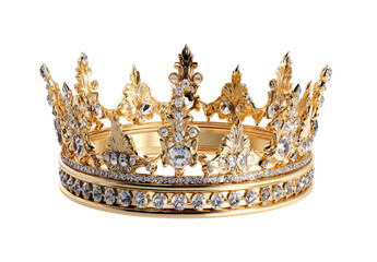 Ornate golden crown lavishly adorned with sparkling diamonds, a symbol of royalty and regality