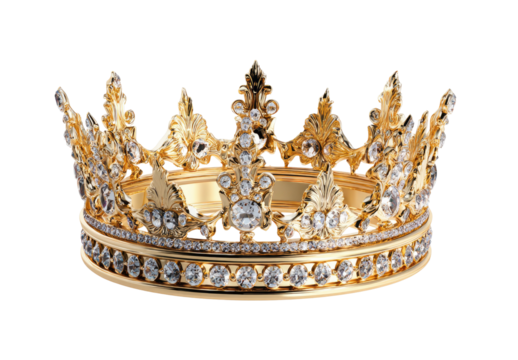 Ornate golden crown lavishly adorned with sparkling diamonds, a symbol of royalty and regality