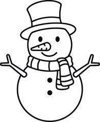 Charming hand-drawn snowman with top hat and scarf celebrating winter holidays and festive season greetings