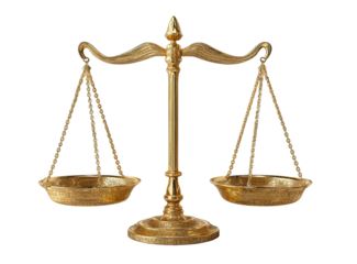 Gilded, ornate balance scale, representing justice and fairness, isolated on a black background