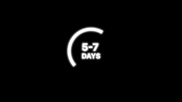 5&ndash;7 Days glowing circle timer animation on transparent background, loopless neon white scale pulse, minimal futuristic countdown design for medical, fitness, or tech visuals