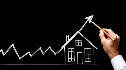 A businessman is actively drawing a glowing growth arrow on a virtual screen with a tablet, emphasizing financial success and planning