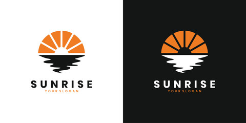 Sun and sea logo design template