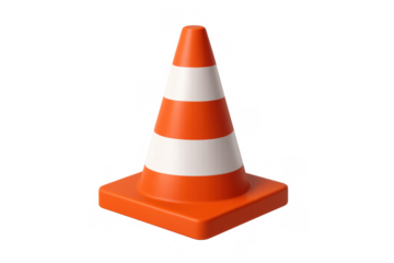 Traffic cone signaling warning, safety, and construction work, isolated with transparent background
