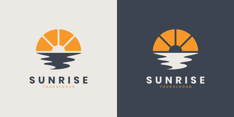 Sun and sea logo design template