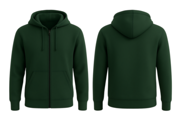Green hoodie front and back view for mockup isolated on transparent background
