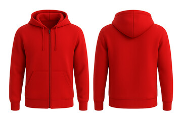Red hoodie front and back view for mockup isolated on transparent background
