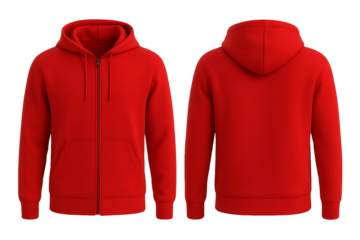 Red hoodie front and back view for mockup isolated on transparent background