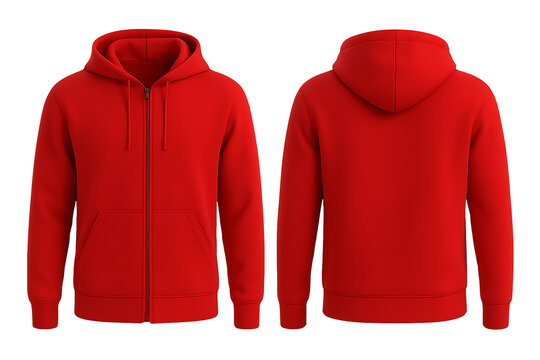 Red hoodie front and back view for mockup isolated on transparent background