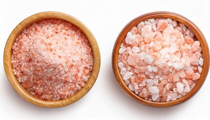 Himalayan Pink Salt In The Wooden Bowl Isolated On White Background Top Veiw