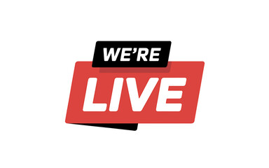 We are live broadcast announcement emblem with modern design elements for digital media streaming and online event promotion