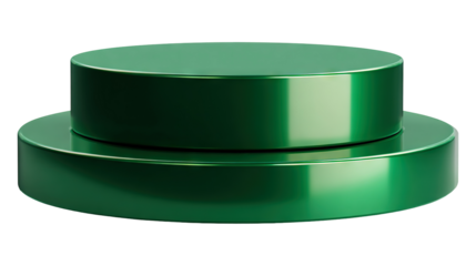 Green circular podium display stand isolated on a transparent white background, clipping path