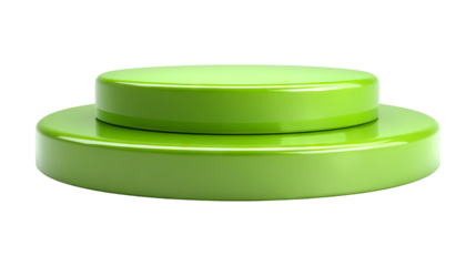 Green circular podium display stand isolated on a transparent white background, clipping path