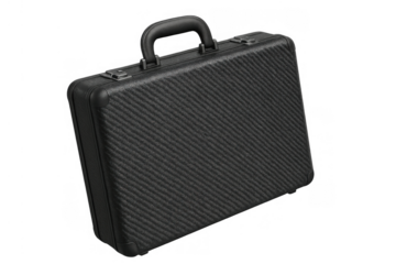 Black briefcase with carbon fiber texture showcasing security, finance, and professional travel concepts. Transparent background