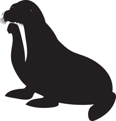 Silhouette of a seal raising its flipper on a white background