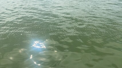 Sunlight Reflection on Green Water Surface