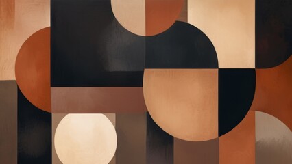Geometric abstract art in warm brown and black tones