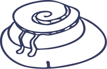 Simple Line Art Drawing of a Glazed Cinnamon Roll.