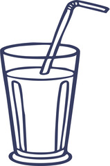 Simple Line Art Illustration of a Tall Glass with a Bent Drinking Straw.