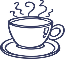 Steaming Hot Coffee Cup on Saucer Line Art Illustration.