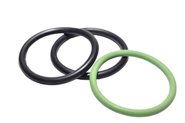 A set of rubber rings for sealing the piston system in hand pumps on PNG background.