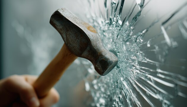 Test The Durability Of The Protective Film On Glass By Hitting It With A Hammer To Ensure It Is Able To Withstand Impact.