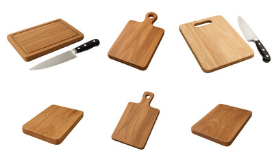 Wooden cutting board set collection; cutting board surfaces in warm oak tones with chef knife options for prep and serving; cutting board angles suited to shop listings and kitchen branding