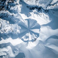 Aerial drone shot of snow-covered mountain patterns forming fractal geometry