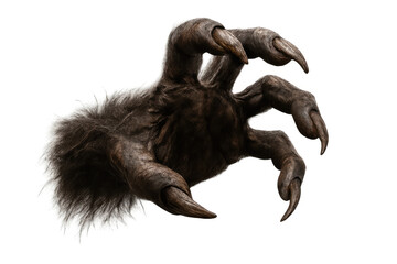 Obraz premium Monster hand with sharp claws, hairy skin, and powerful talons grabbing, presenting horror and fantasy concepts