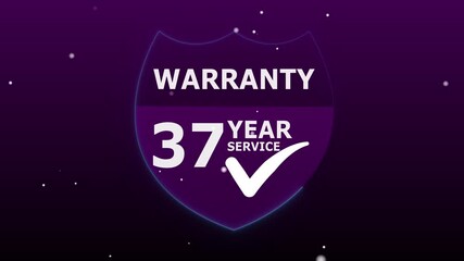 A abstract glowing modern “37 Year Warranty” label design suitable for product packaging animation, promotional materials, and digital marketing with background.