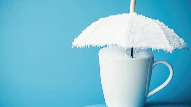 A colorful cup with a long-handled umbrella protruding from its side, perfect for outdoor use on rainy or sunny days