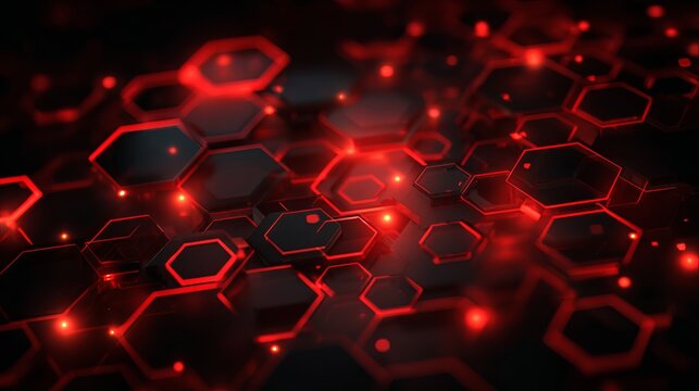 Dynamic futuristic hexagonal grid with vibrant red glowing lights, perfect for tech innovation and digital data visualization concepts.