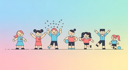 Diverse group of children playing and having fun together.