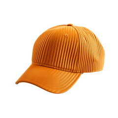 Bright orange corduroy cap angled; corduroy cap shows deep vertical ribs and curved brim in three quarter view; corduroy cap isolated on white for product listing, bold street style mood, autumn vibe