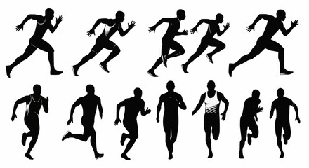 Silhouette depictions of runners in various poses showcasing speed and athleticism in a dynamic composition