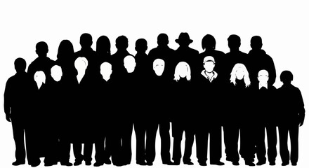 Silhouette illustration of a large group of people standing together in a crowd formation image display