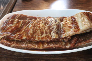 Korean food. Marinated beef ribs bbq