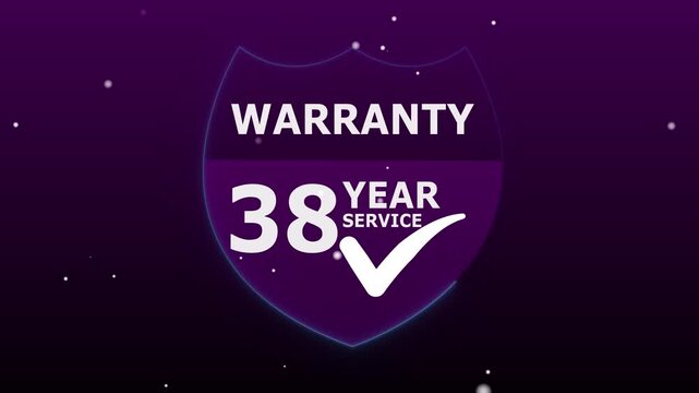 A abstract glowing modern &ldquo;38 Year Warranty&rdquo; label design suitable for product packaging animation, promotional materials, and digital marketing with background.