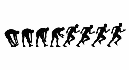 Silhouette sequence showing a man stretching and then running in a progressive series of poses