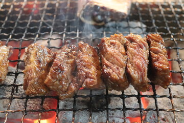Korean food. Marinated beef ribs bbq