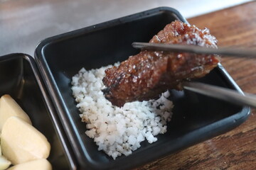 Korean food. Marinated beef ribs bbq