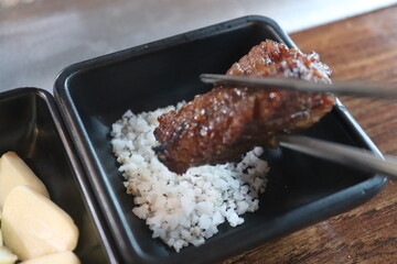 Korean food. Marinated beef ribs bbq