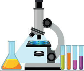 Microscope with test tubes in a science laboratory
