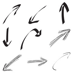 Collection of hand drawn black arrows pointing in different directions