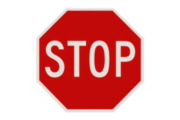 Red stop road sign for traffic control, illustrating regulation, safety, and warning on transparent background